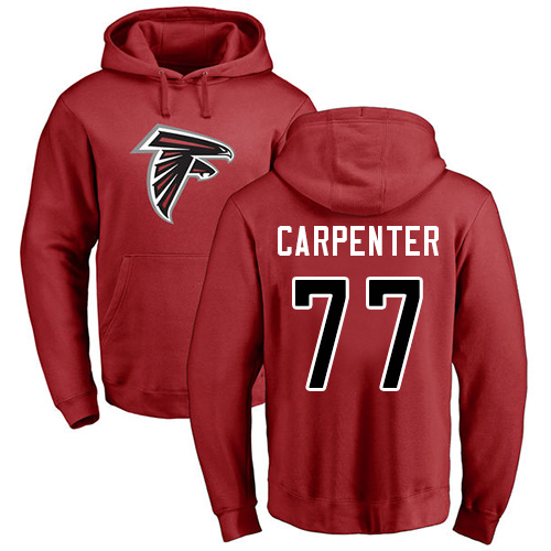 Atlanta Falcons Men Red James Carpenter Name And Number Logo NFL Football #77 Pullover Hoodie Sweatshirts